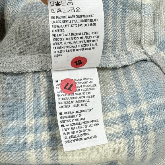 American Eagle Womens Oversize Plaid Baby Doll Button Down Shirt Medium Gray - Picture 11 of 16